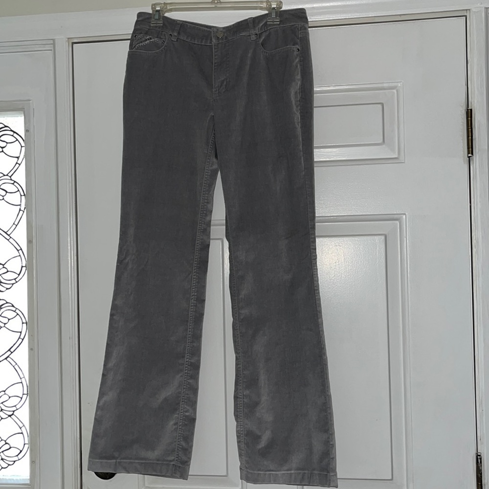White House Black Market Velvet Bootcut embellished 5 pockets Pants Gray Size 8